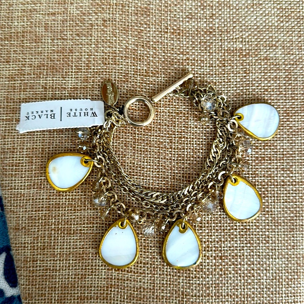 White House Black Market net chart bracelet three strand crystal mother of pearl
